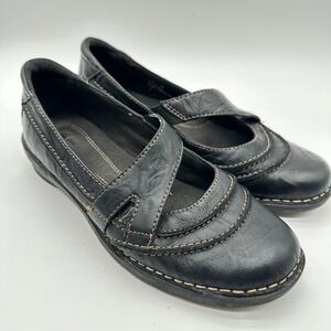 Clarks Bendables Black Leather Mary Jane Flats Shoes Womens 8M Contrast Stitch